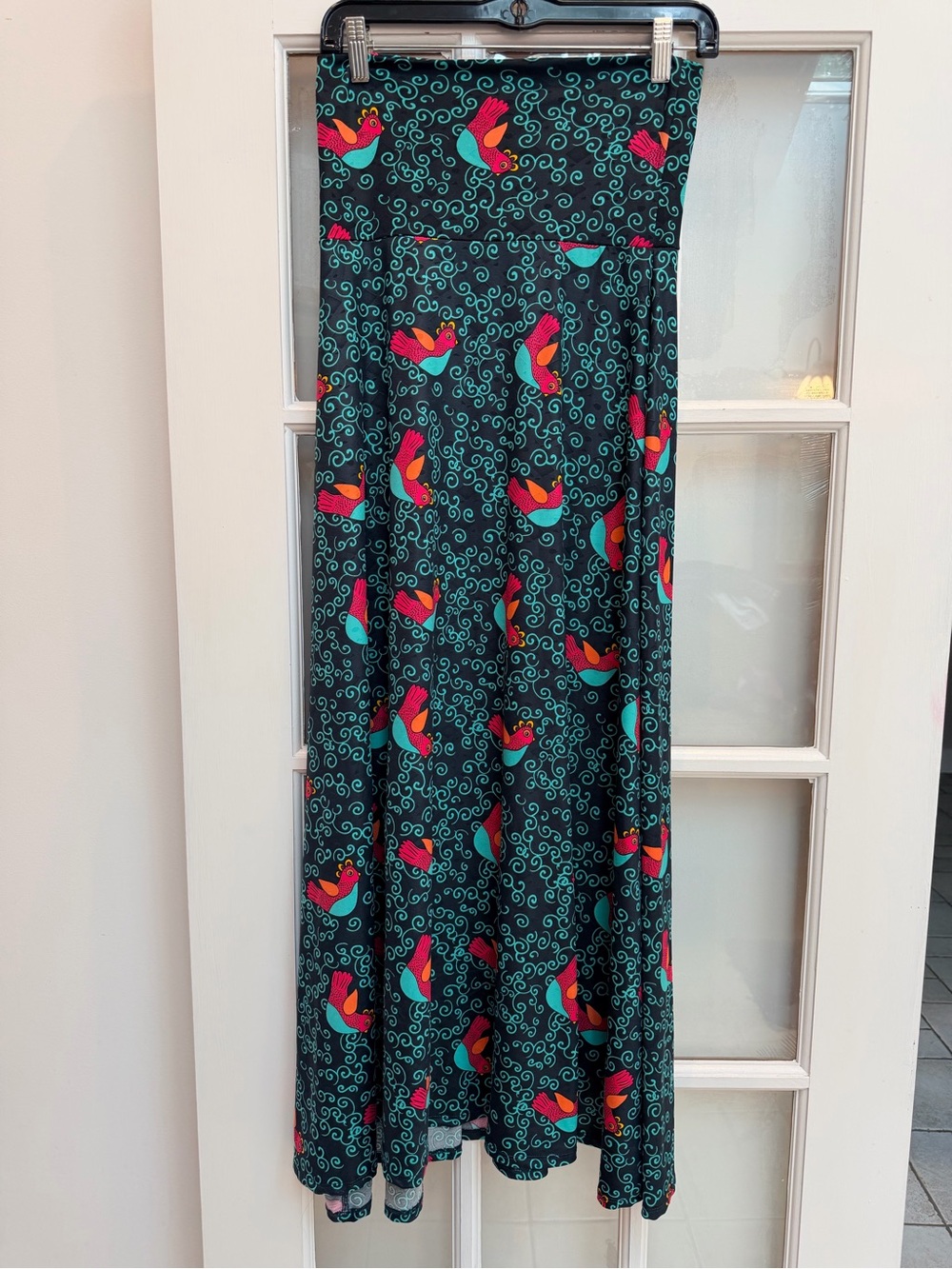LuLaRoe Chic Limited Edition Teal Maxi Skirt Pink Orange Bird Print Size XXS